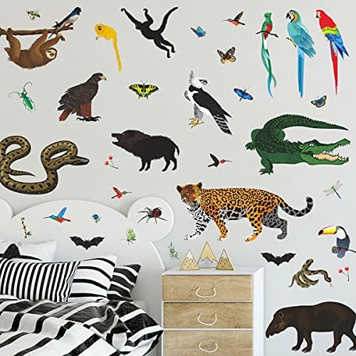 RW-4964 3D Животни на Джунглата Стикери За Стена Карикатура от Диви Животни и Сафари Етикети на Стената си САМ Подвижен Маймуна Леопард Крокодил, Змия, Птици, Пеперуди Ж