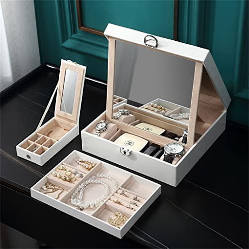 Ковчег за бижута LIRUXUN в европейски стил от Изкуствена кожа С Подвижни Косметичкой С Малка Кутия За Бижута Кутия за съхранение на Бижута (Цвят: D, Размер: 25.3*25.3*8.5 СМ )