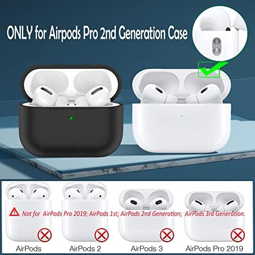 Калъф за Airpods Pro 2, Защитен калъф от Мек силикон Coffea за Apple AirPods Pro 2-ро поколение Case 2022, Видими Отпред led - Черен