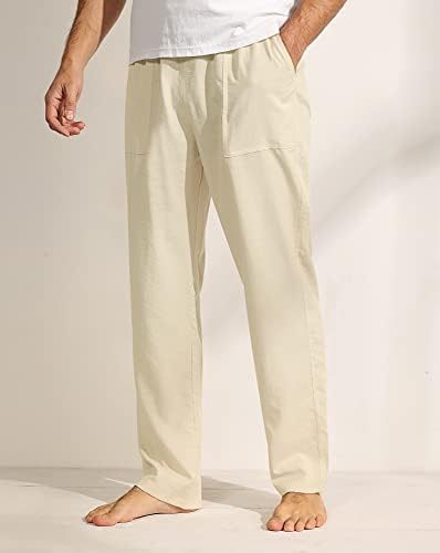 Ficerd, 2 броя, мъжки ленени панталони с завязками, мъжки ежедневни плажни панталони с джоб, леки еластични панталони