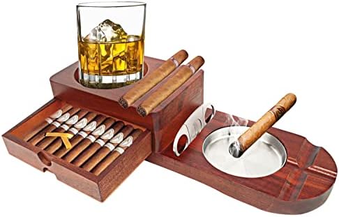 Поставка-пепелник за пури, Стъклен поднос за уиски и накрайника за пури, Подвижен пепелник, Включва Нож за пури, чекмеджето и гнездо за пури Комплект аксесоари за пу