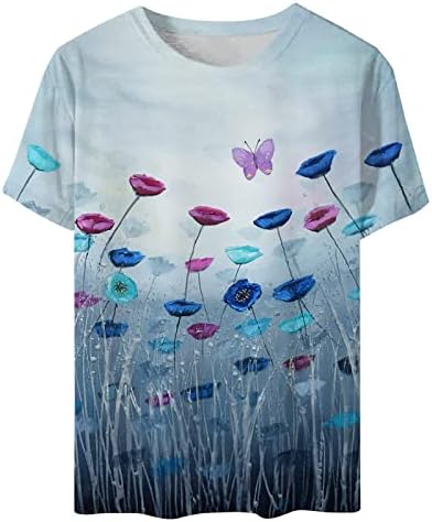 Дамски Ризи С Цветен Модел, Летни Блузи с Къси ръкави, Свободни Ежедневни Блузи, Потници Обикновена Засаждане, Блуза С Кръгло деколте, Върхове
