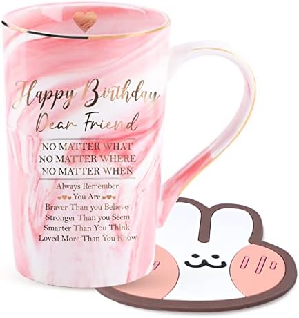 Komiikka Честит Рожден Ден Подаръци за Жени Приятелство Керамични Кафеена Чаша Розов Мрамор 14 грама - най-Добрият Приятел Подаръци За Рожден Ден, Приятелство за Жени