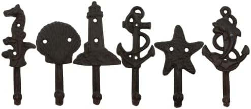 Чугун Висящи на куки в морски стил, шест Комплекти стенни аксесоари за хавлии, палта, халати, ключове и много Други, с размер от 4,5 до 6 см