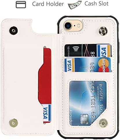 Стилен калъф-портфейл за iPhone SE 2022/iPhone SE 2020 с RFID-блокирующим държач за карти, Поставка за iPhone 7/8 от Изкуствена кожа Премиум-клас с Двойни Магнитни Копчета, Панти Каишк?