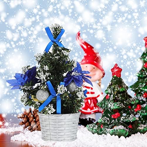 Мини-Настолна Коледно Дърво Централно украса: 3шт Изкуствена Елха 20 см с Шариковыми Декорации и Бантиком на Базата за Празнична Коледна украса за масата