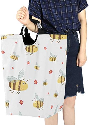 ALAZA Забавни Пчели Голяма Кошница За Дрехи, Сгъваема Чанта с Дръжки Водоустойчив Здрава Облекло Кръгла Кофа за Пране на Мръсни Кошници на Организацията за Дома Баня