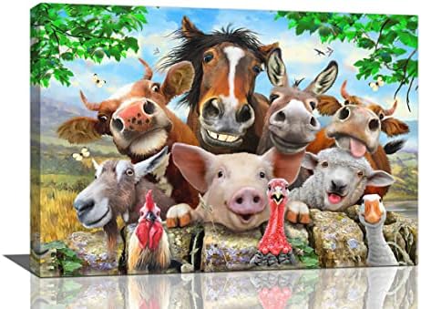 exroozy Забавни Животни в Стопанството на Стенно Изкуство, Крава, Прасе, Магаре Приятели Платно Стенен Декор Селски Картини с животните на Фермата Живопис в стил Кънтр