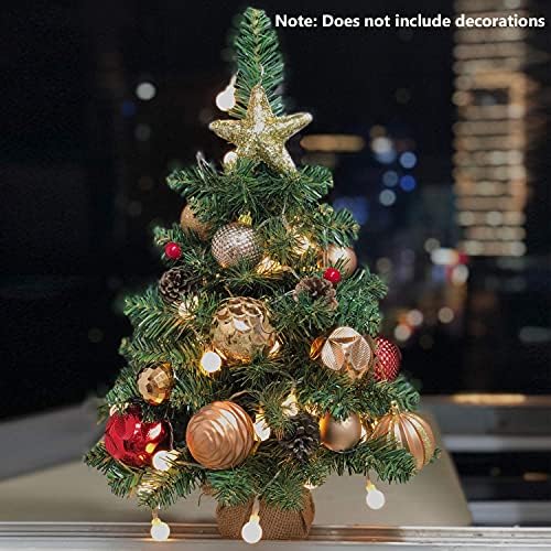 Предварително Осветени Изкуствена Мини Коледно дърво, 20-инчов Миниатюрна Коледно дърво от Бор с 20 led крушки, 70 Топчета клони, Настолна Коледно Дърво от Чул- (50 см)