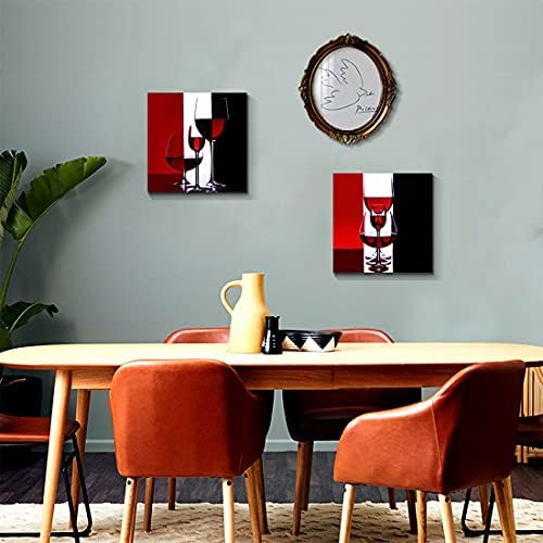 Gardenia Art - рисунки върху платно за вино, Стенни Художествени Картини, Абстрактни Чаша за Червено вино, Черен, Бял цвят за декориране на Кухня, Спалня, Хол, 12x12 инча за бр