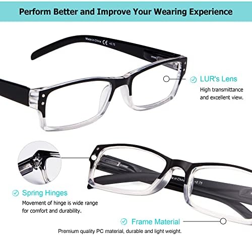 LUR 4 Опаковки класически очила за четене + 3 опаковки на метални очила за четене в полукръгла рамка (общо 7 двойки ридеров + 1,25)