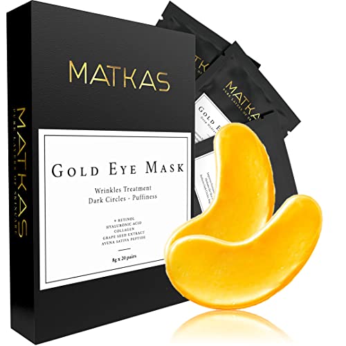 Лепенки MATKAS Gold под очите - 0,05% Чист ретинол + Хиалуронова киселина + Колаген за премахване на Тъмните кръгове, Бръчките и Бучки под очите, Маска за премахване на Подпу