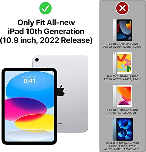 BMOUO Нов калъф за iPad на 10-то поколение - Калъф за iPad 10.9 2022 с фолио, въртящи се на 360 градуса стойка, притежател на молив, ръчни и пагон, устойчив на удари детски калъф за 10