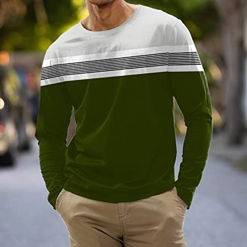 Ризи Xiloccer Мъжка Мода Ежедневни Спортни Шарени Ред Дигитален Печат Тениска С кръгло деколте и Дълъг Ръкав, Мъжки Тениски