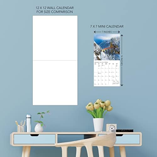 Мини-Стенен календар Graphique 2024 Passport to the World | 7 x 7 | Плътна хартия | Органайзер за дома и офиса | Голяма месечна окото | 3 езика и отбелязани празници | Страницата за прегле