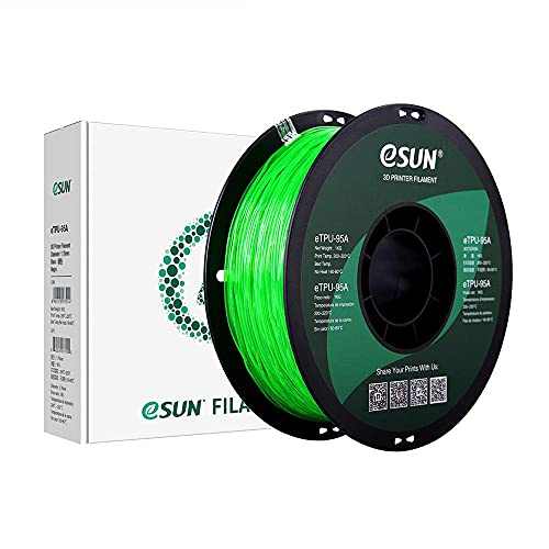 Гъвкава нишка за 3D-принтер eSUN 1,75 мм TPU 95А, Бобини с тегло 1 кг (2,2 кг), Стъкло Зелен цвят