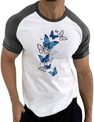 ZDDO Летни мъжки тениски с къс ръкав, цвят ъгловати Тениски в стил Мозайка с принтом Пеперуди и кръгло деколте,