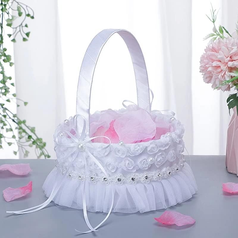 Сватбени аксесоари MIAOHY, Ръчно изработени цветя кошница за шаферките, Бяла Лейси Цвете Кошница във формата на сърце, Декор за парти (Цвят: A, размер: One Size)