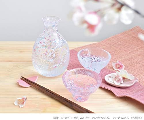 東洋佐々木ガラス Стъклена чаша за саке Toyo Sasaki WA169, Токури, Произведено в Япония (продава се в калъф), розово-синя,