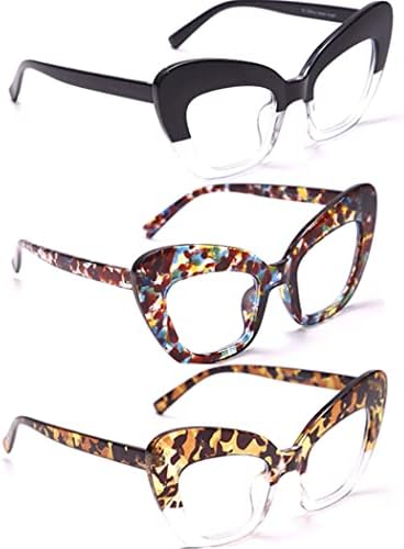 3 опаковки Очила за четене с Блокиране на Синя Светлина в Рамки очила Котешко око, Очила за Четене за Жени