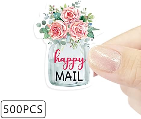 Стикери с цветя Wailozco Happy Mail, Етикети с Благодарност,Етикети ръчно изработени Стикери за малки магазини,Стикери