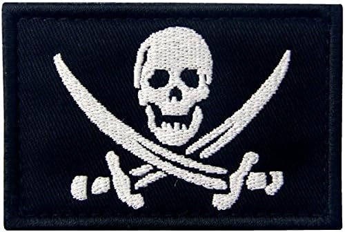 Нашивка с плетене на една Кука и Линия За Закрепване на Военна Морал Пиратски флаг - Бяло и Черно