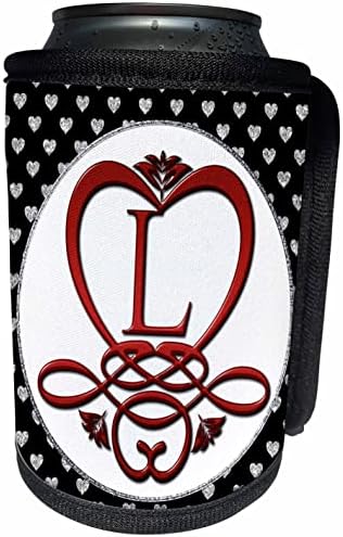 Опаковки за бутилки - охладител с монограм 3dRose Initial L Red Heart Maia - Can (cc_354741_1)