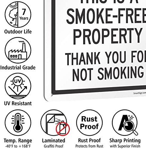 SmartSign В този хотел само за непушачи, благодаря, че не пушите, Метални табели със символа на Не се пуши, 14 x