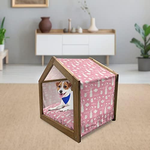 Дървена Къщичка за кучета с цветя модел Ambesonne, Листенца Франжипани с Контурите, на Летни Цветя, Екзотични Букети