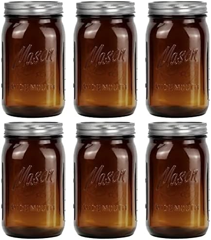 Tebery 6 Опаковки Кехлибар Квартовых кутии Mason с широко гърло и Стъклени Буркани за консервиране на 32 грама с