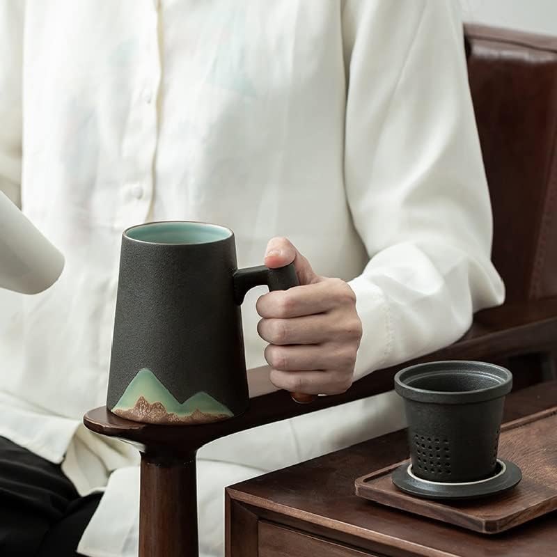 Керамични чаени чаши EYHLKM Mountain design с филтър, керамични чашата за кафе, китайска чаена чаша (Цвят: A)