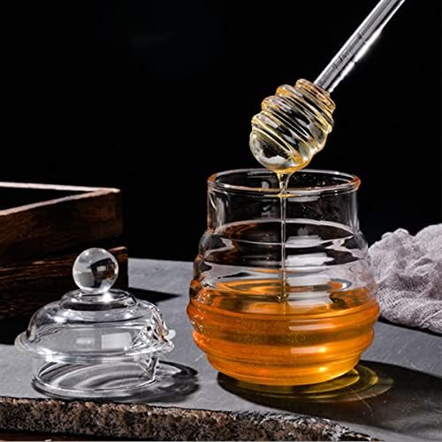 Стъклен буркан за мед във формата на клетки, Захранващи Мед, Захранващи Меден сироп с Лъжица и се капак за Домашна