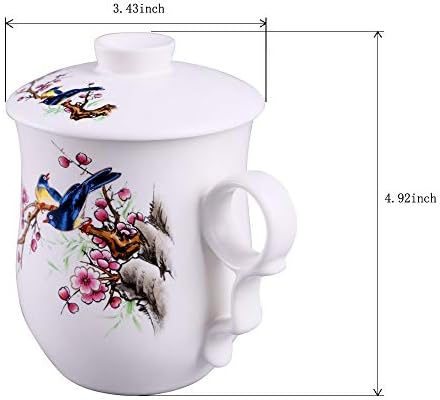 Керамични Чаена Чаша с капак, дизайн дръжка със защита от изгаряния, Керамични Кафеена Чаша или Чаена чаша, Порцеланова