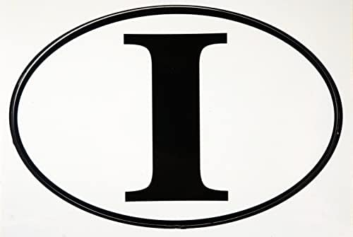 Овални черно-бял стикер с надпис I - Стикер върху бронята на колата с флага на Италия Колекция италиански продукти
