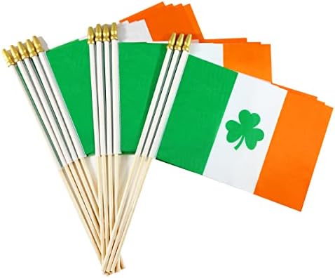 Newperlite Ирландия, флаг на клечка с ирландски Трилистником, Малки Мини Ръчни Знамена - Здрав дървен стълб с върха