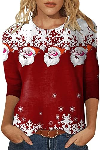 Дамски Ежедневни Блузи с кръгло деколте и Коледните Принтом под формата на Снежинки, Тениска с кръгло деколте и