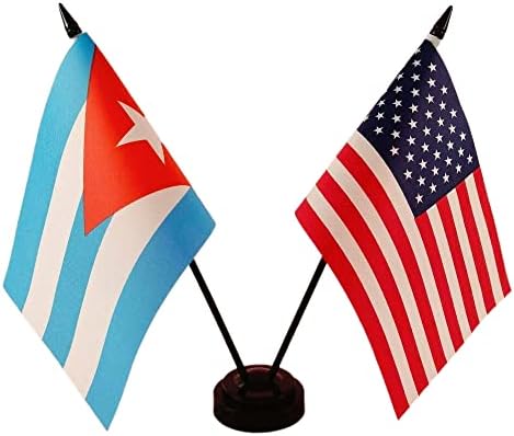 Двойна тенис на Флаг за Приятелство Америка и Куба, Настолни Знамена на САЩ и Куба, 8x5 Инча, Луксозен Набор от