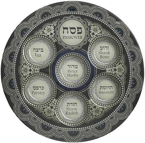 Чиния за Великден Седера Art Judaica от Дома, Рисувани Стъклени 16 инча (Син)