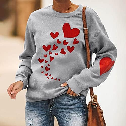 Дамски Модни Hoody, на База Пуловер с кръгло деколте и Принтом на Сърцето, Блузи с Дълги ръкави, Мека Свободна Удобна