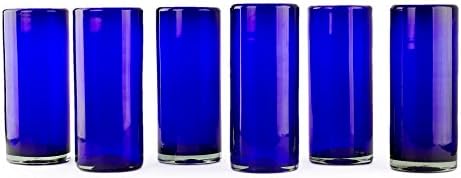 Чаши за пиене, ръчно изработени от рециклирано стъкло NOVICA Artisan, тъмно синьо, 13 грама, Чист кобалт (пакет