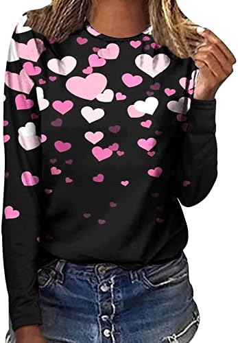 NOKMOPO Съкратен Блузи за жени, Женски Кръгъл отвор, Разпечатки на Свети Валентин е ден за ден Свободен Пуловер