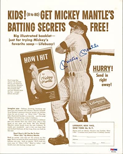 Янкис Мики Мэнтл Подписа черно-бяла снимка 11x14 PSA / ДНК K41540 - Снимки на MLB с автограф