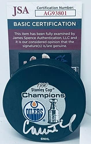 Крейг Мактавиш Едмънтън Ойлърс подписа Шайбата Шампион на Купа Стенли 1990 г. JSA - за Миене на НХЛ с автограф