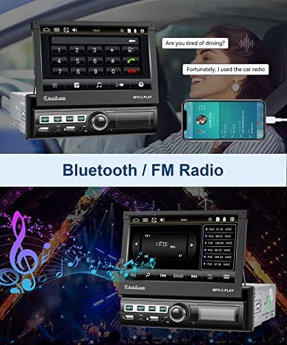 Радиото в автомобила на един Din с Carplay, 7 Електрически Foldout Сензорен екран, Автомобилна стерео система с Android Auto Bluetooth FM-Радио с TF/USB/ AUX + Камера за задно виждане