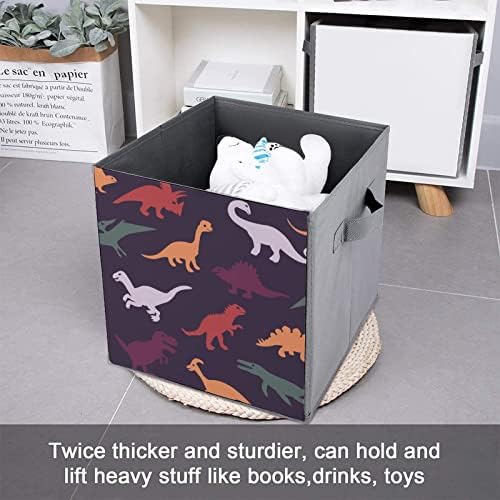 Многоцветни Динозаврите Изкуствена Кожа Сгъваеми Кутии За Съхранение Платно Куб Организатор Кошница с Дръжка