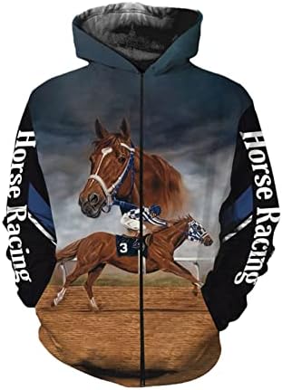 Мъжки Дамски Hoody Horse Racing 3D джоб с Дълъг Ръкав, Hoody, Яке, Пуловер, Спортен Костюм