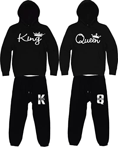 Подходящи спортни костюми Sweatee за двойки - Качулки King и Queen в тон - Подходящо облекло За двойки Черен цвят