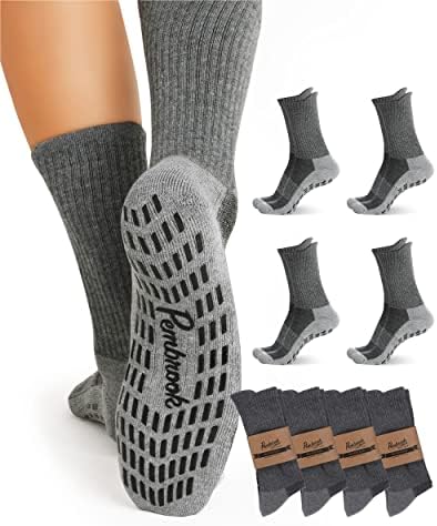 Pembrook 4 Двойки Нескользящих Чорапи за екипажа - Чорапи с Гърчове, за Мъже, Жени, Съпруг, Татко | Чорапи с Превземането