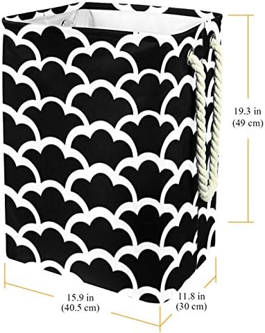 Водоустойчив Кошници за бельо DEYYA, Висока Здрава Сгъваема Черно-Бяла Кошница с Принтом в японски стил с една вълнообразна