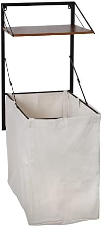 Сгъваема Стенни кошница за дрехи Honey-Can-Do с Холщовым чанта за дрехи и Дървени рафта, Черно /Орех HMP-09778 Черен